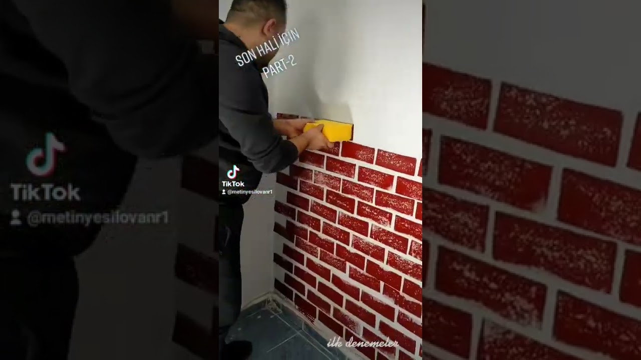 taş duvar yapımı | sünger ile duvar dekorasyon boya